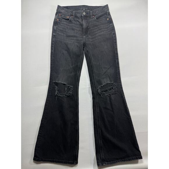 American Eagle Women's Low-Rise Baggy Flare Black Jeans - Size 0 (28x30.5) - Picture 1 of 6